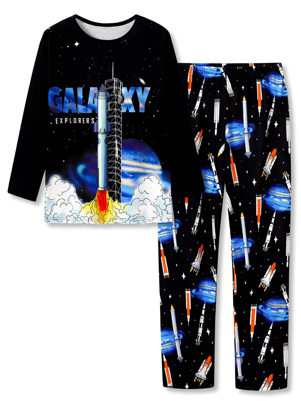 Tebbis Boys Comfy Trendy Print Long Sleeve & Pants Pajama Set Sizes 6-18