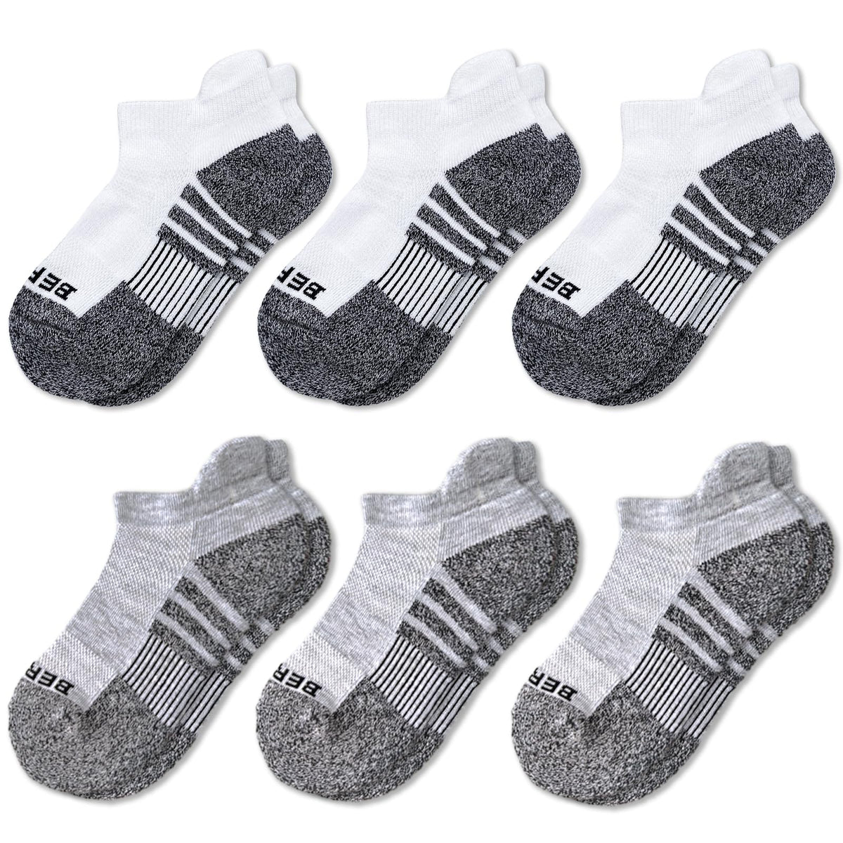 BERING Kids' Athletic Cushion Ankle Socks 6 Pairs Low Cut Heel Tab for Youth Big Boys Girls