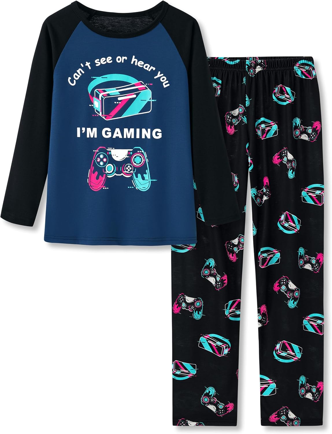 Tebbis Boys Comfy Trendy Print Long Sleeve & Pants Pajama Set Sizes 6-18