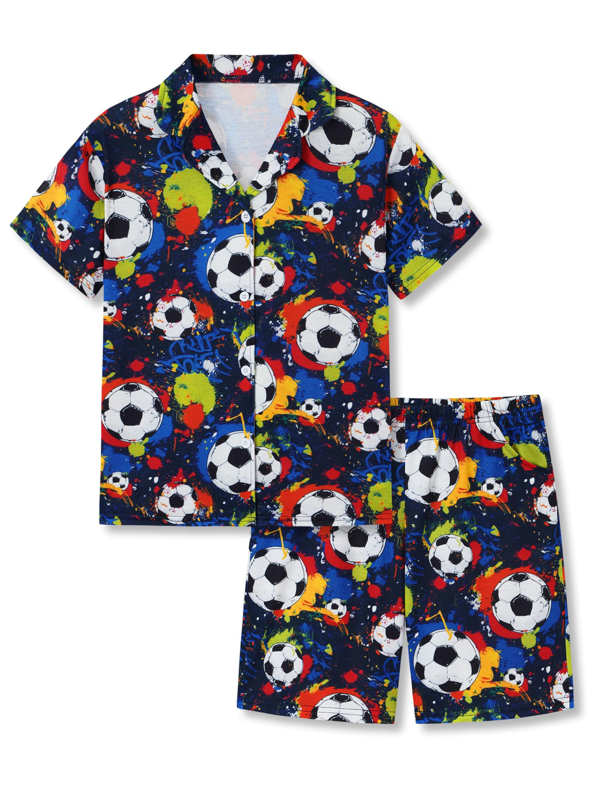 Beezizac Boys Pajamas Fun Prints Button-Down Short Sleeve Set Sizes 6-18