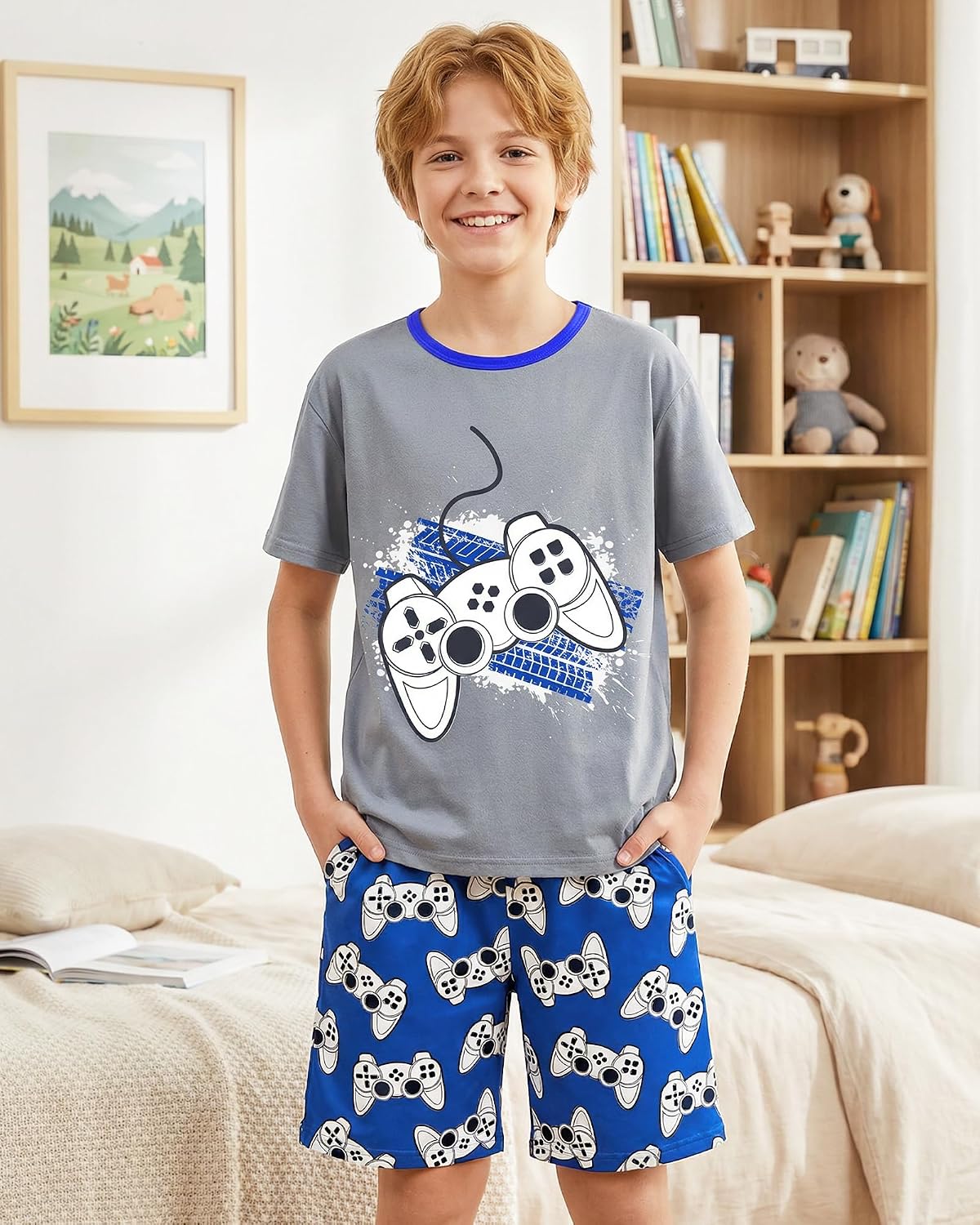 Fiodrimy Boys Pajamas Big Boys PJs Set Summer Short Sleeve Kid Sleepwear Boy Pajamas Size 8-14
