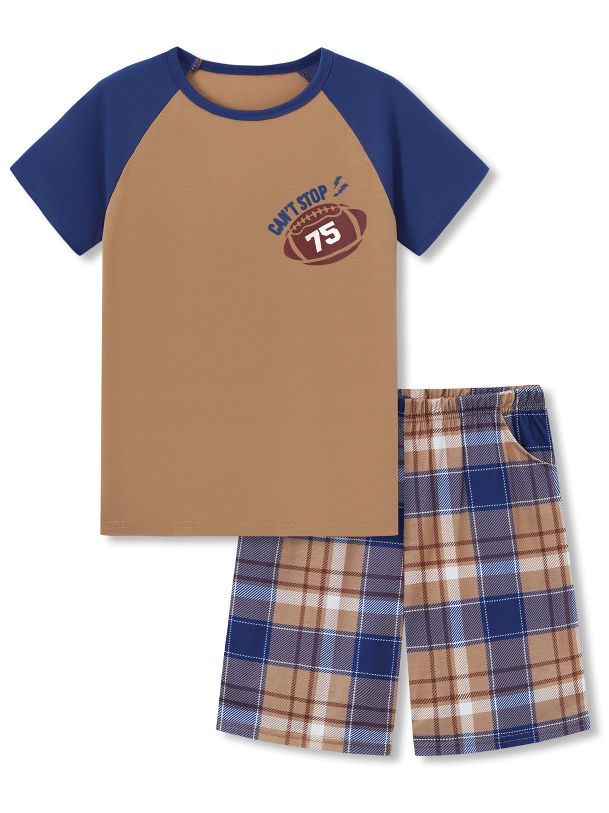 Beezizac Boys Pajamas Raglan Summer Cool Short Sleeve Set Size 6-18