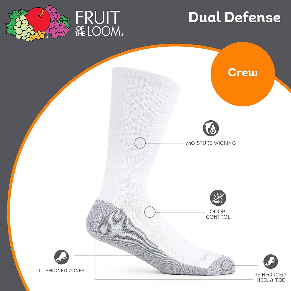 Fruit of the Loom Boys' Dual Defense Crew Socks (10 Pack)
