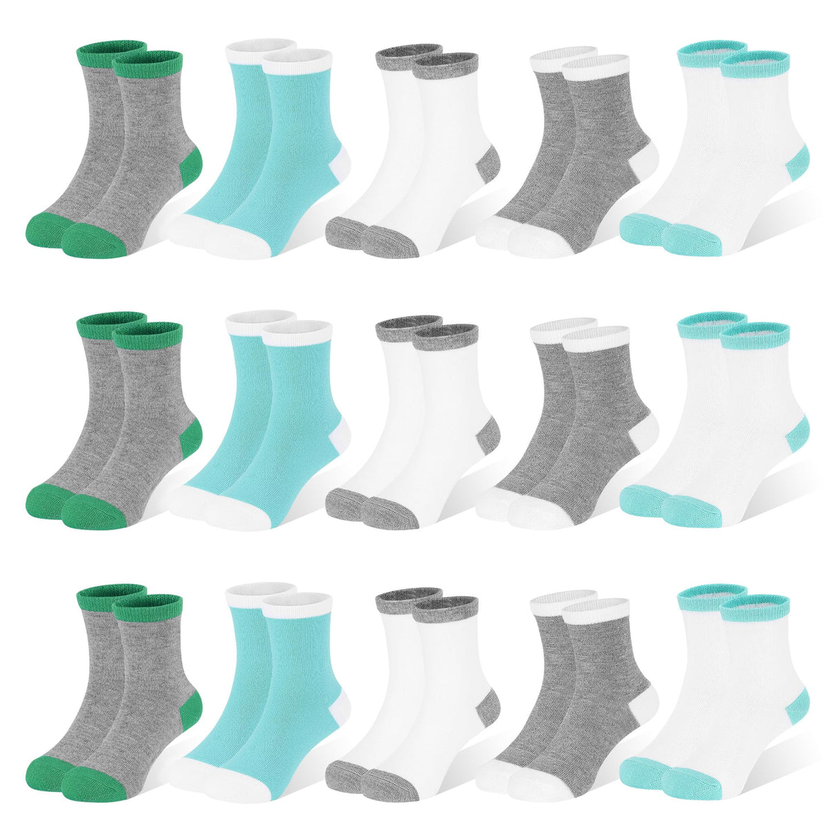 ZERULETS 15 Pairs Kids Socks, Toddler Crew Mid Calf School Socks 1-14 Years