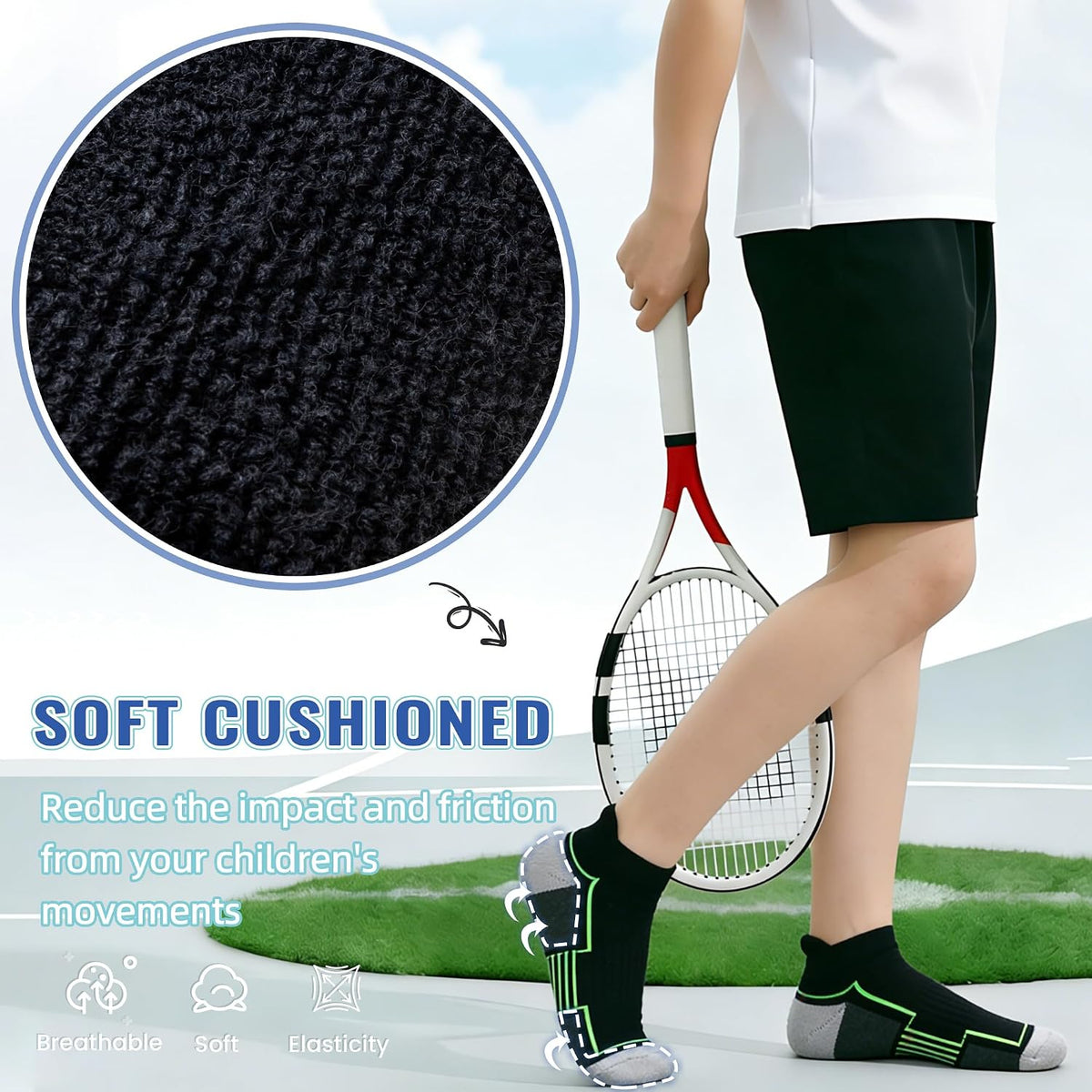 SeeyAN Kids Socks Boys Ankle Athletic Half Cushioned Low Cut Sport Cotton Breathable Socks 6 Pairs