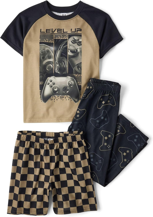The Children's Place Boys' Short Sleeve Pant and Shorts, 3-piece Pajama Sets
