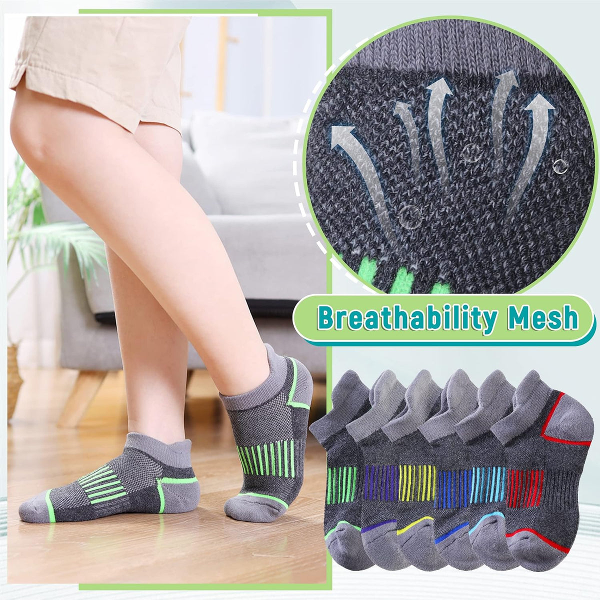 Eyean Boys Athletic Half Cushioned Ankle Socks Kids Cotton Sport Low Cut Socks 6 Pairs