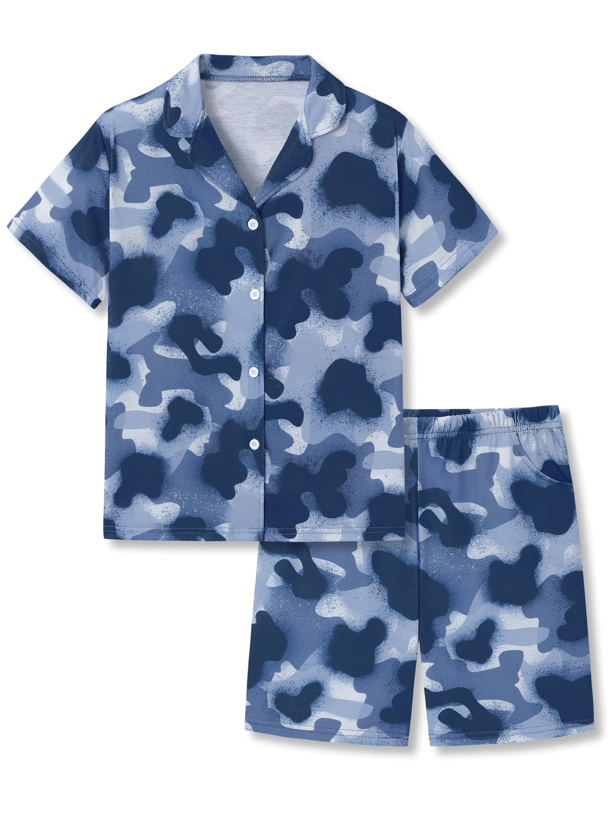 Beezizac Boys Pajamas Fun Prints Button-Down Short Sleeve Set Sizes 6-18