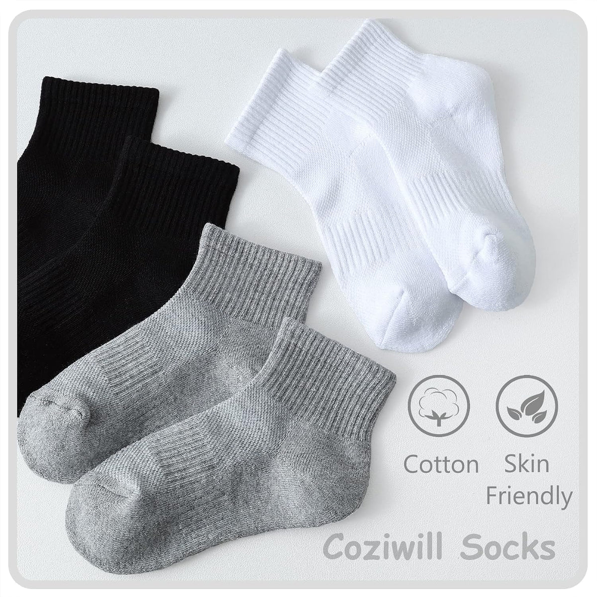Kids Ankle Socks Boys Cushioned Athletic Short Socks Girls Cotton Quarter Sock Children Youth Sports 10 Pairs