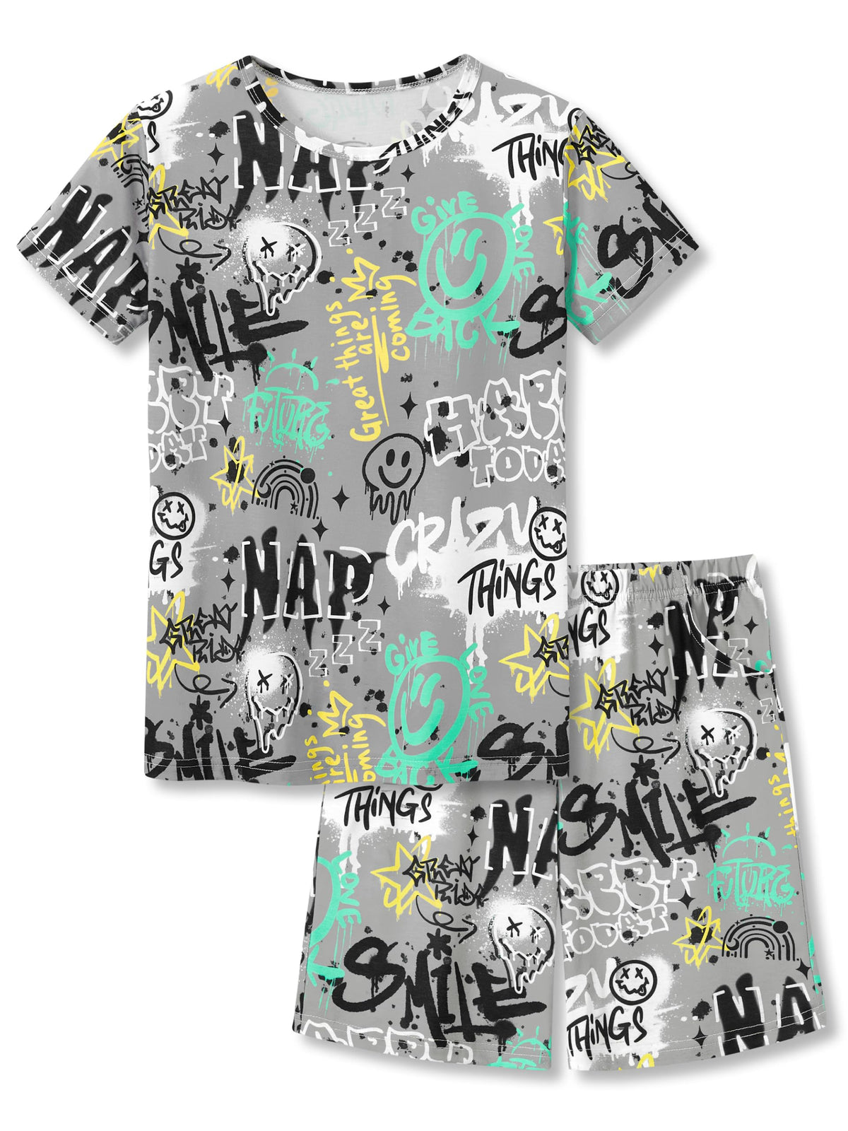 Beezizac Boys Summer Pajamas, Short-Sleeve 2-Piece Sleepwear, Sizes 6-18