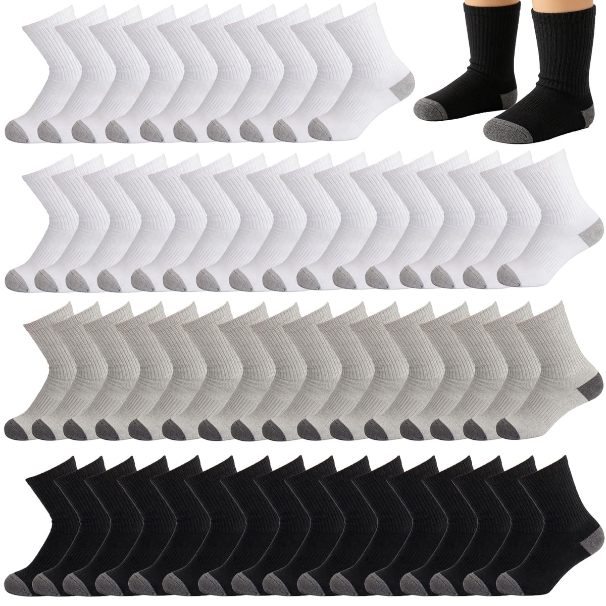20 Pairs Crew Athletic Socks for Kids Breathable Cushion Crew Socks for Kids Sport Running Traveling