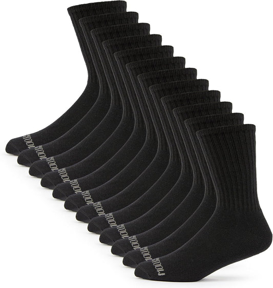 Fruit of the Loom Boys' Dual Defense Socks, Crew - 12 Pack - Black