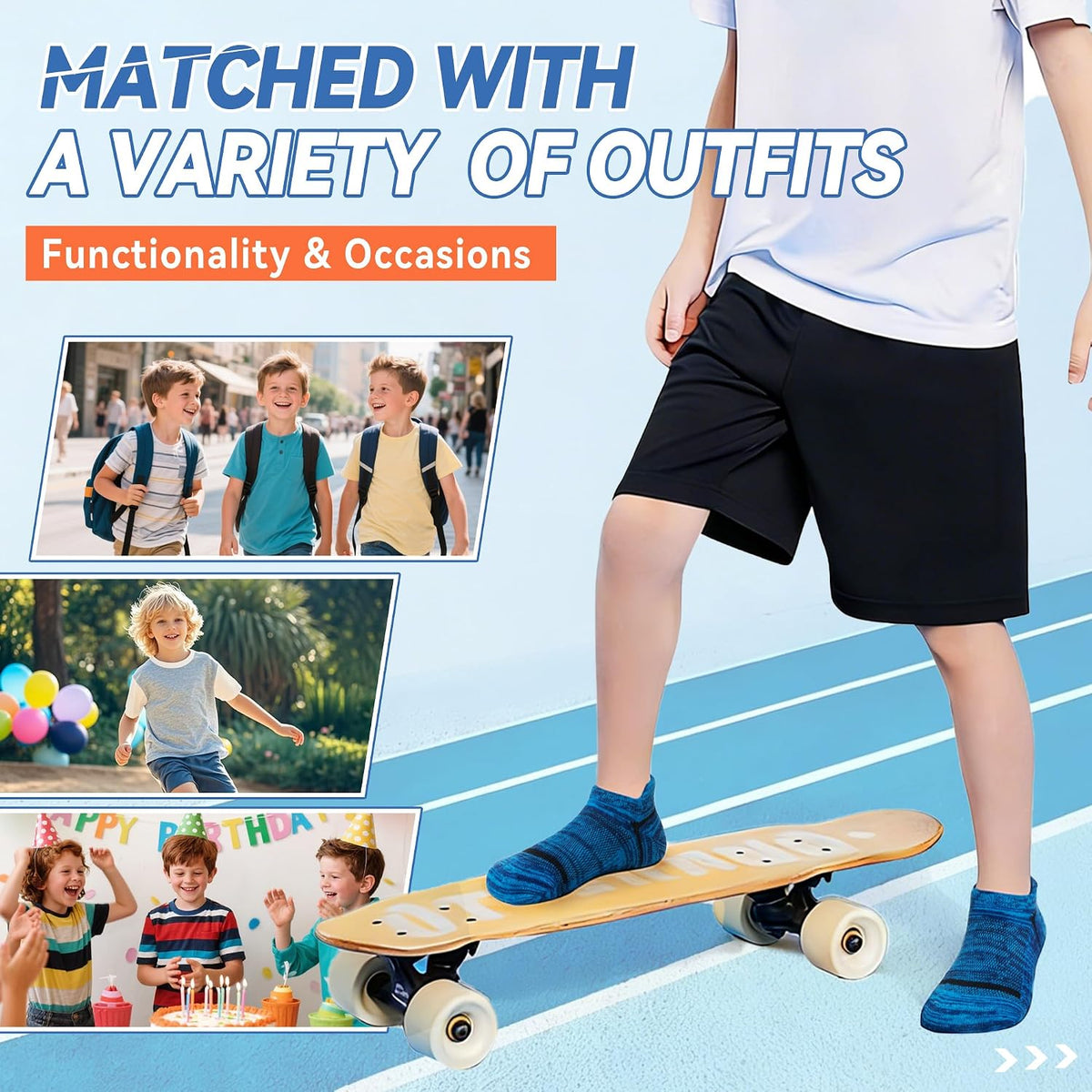Eocom Kids Boys Ankle Socks Low Cut Athletic Cotton Sport Socks For Little Boys 6 Pairs