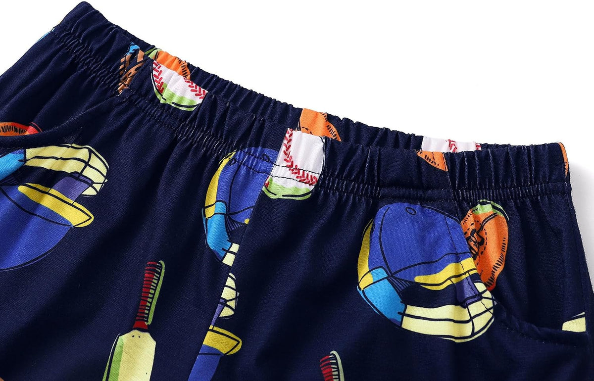 Tebbis Boys Comfy Raglan Pajama Set Fun Print Tee & Shorts Sizes 6-18