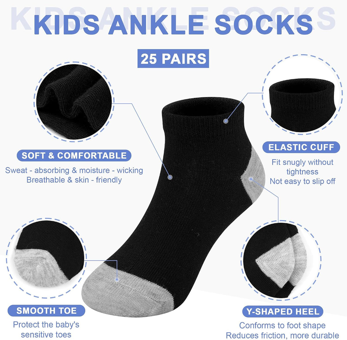 ZERULETS 25 Pairs Kids Socks Toddler Ankle Low Cut Short Socks 1-14 Years