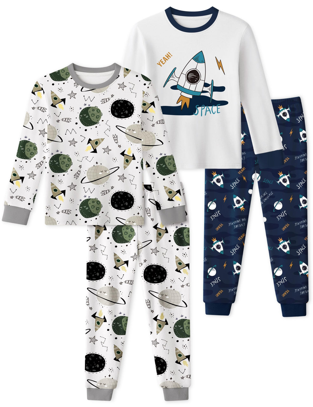 Yoofoss Toddler Pajamas 100% Organic Cotton 4 Piece Long Sleeve Fall Pajama Set Kids Pajamas for Boys Girls Snug Fit Pjs Set