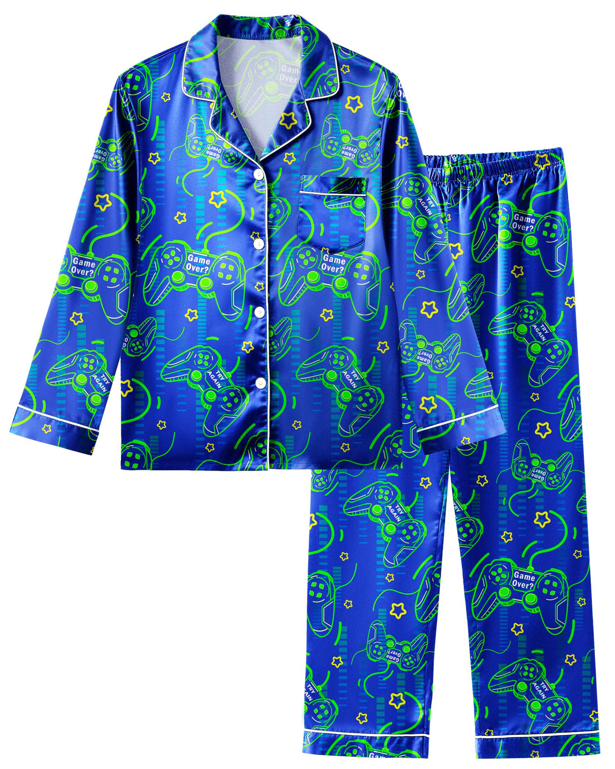 Fiodrimy Boys Pajamas Silky Satin Big Boys PJs Set 2 Piece Sleepwear Button Down Kids Jammies Loungewear Clothes Size 8-14