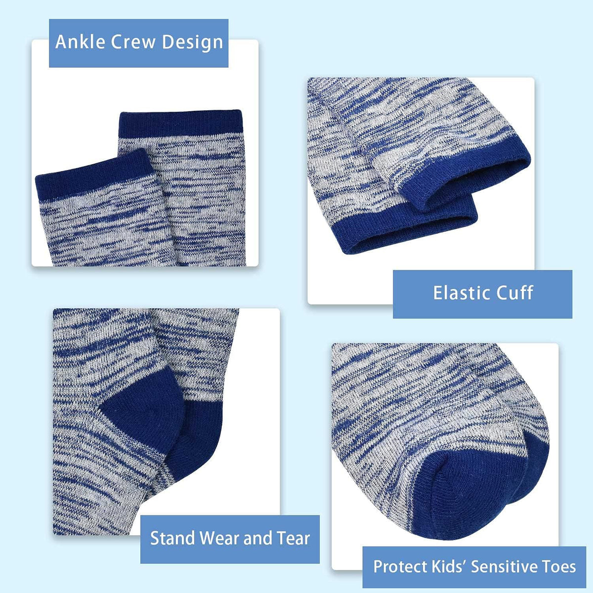 Boys Socks, 12 Pairs Crew Socks for Toddler Kids (1-14 Years Old)