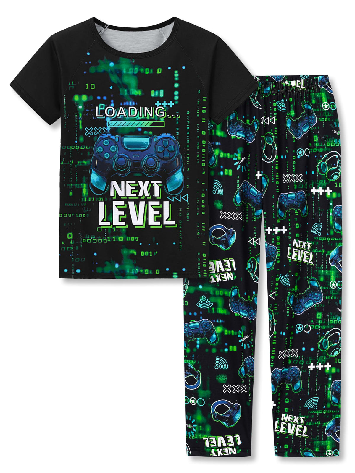 Tebbis Boys Comfy Fun Print Short Sleeve & Pants Pajama Set Sizes 6-18