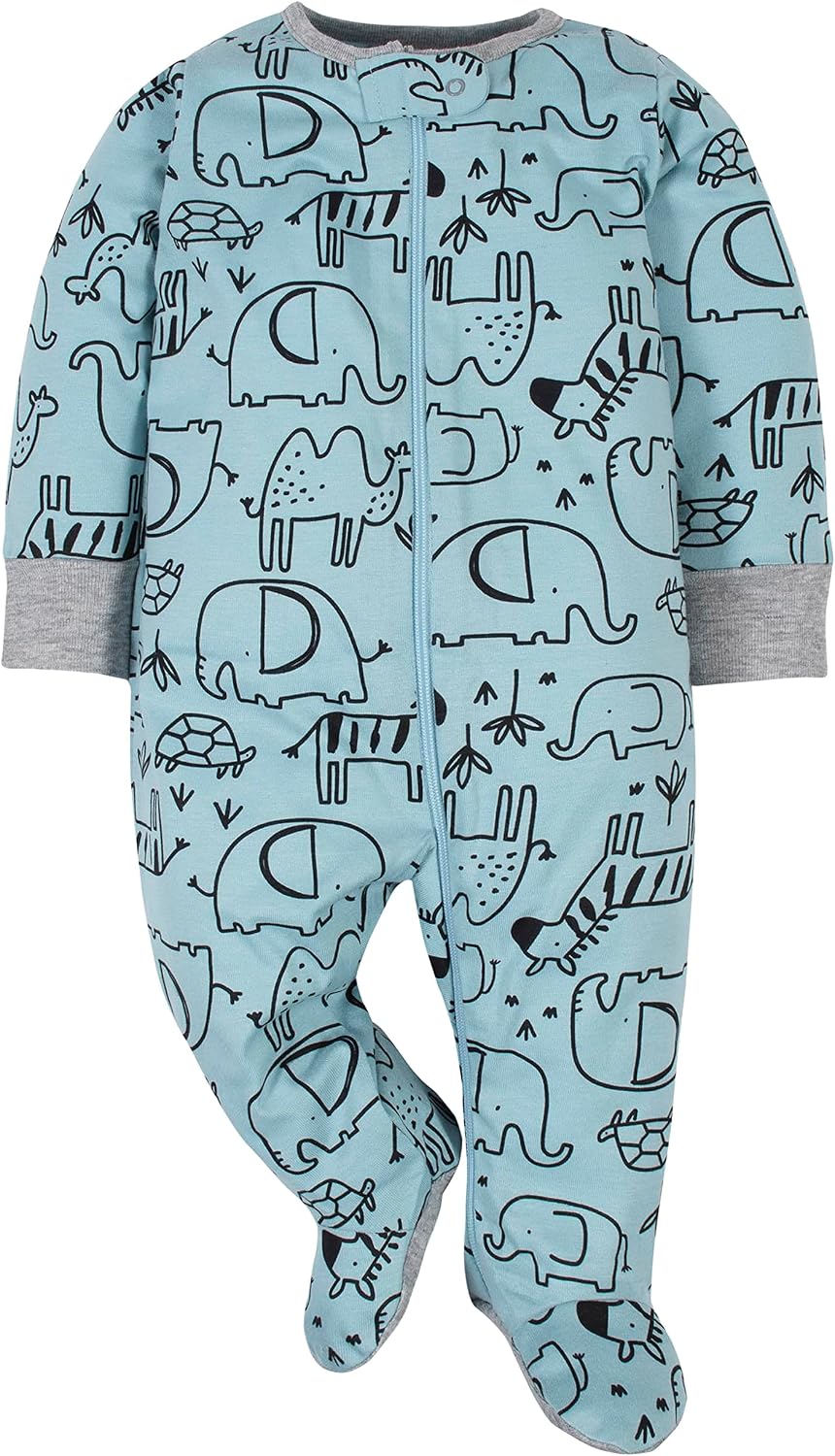 Gerber Baby Boys 4 Pack 'N Play Footie And Toddler Sleepers, Jungle Blue, 0-3 Months US