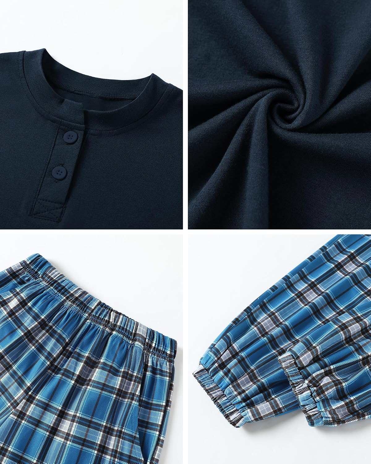 CARETOO Boys Pajamas Plaid Pants Long Sleeve Henley 2 Piece Set Kids Sleepwear PJs Soft Loungewear for Boys 5-14 Years