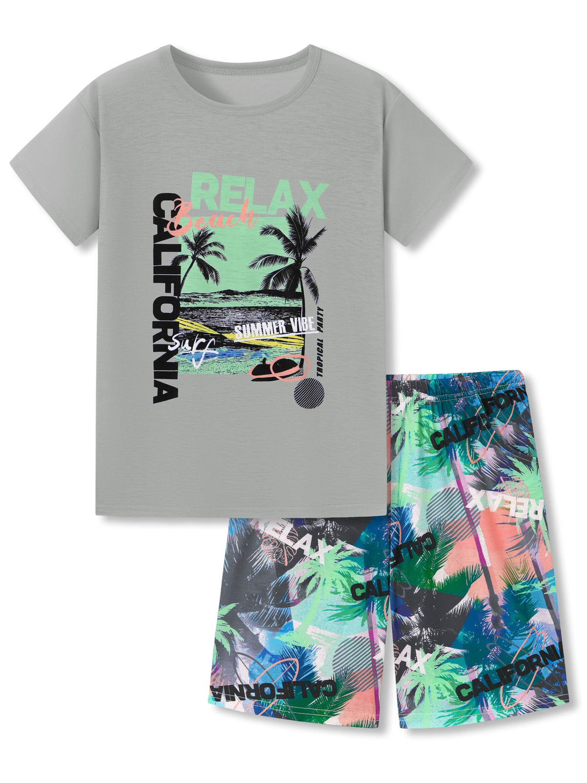 Beezizac Boys Summer Pajamas, Short-Sleeve 2-Piece Sleepwear, Sizes 6-18