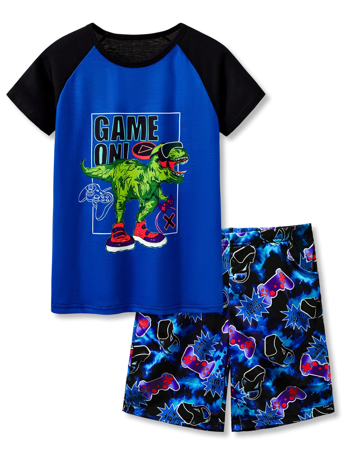 Beezizac Boys Summer Pajamas, Short-Sleeve 2-Piece Sleepwear, Sizes 6-18