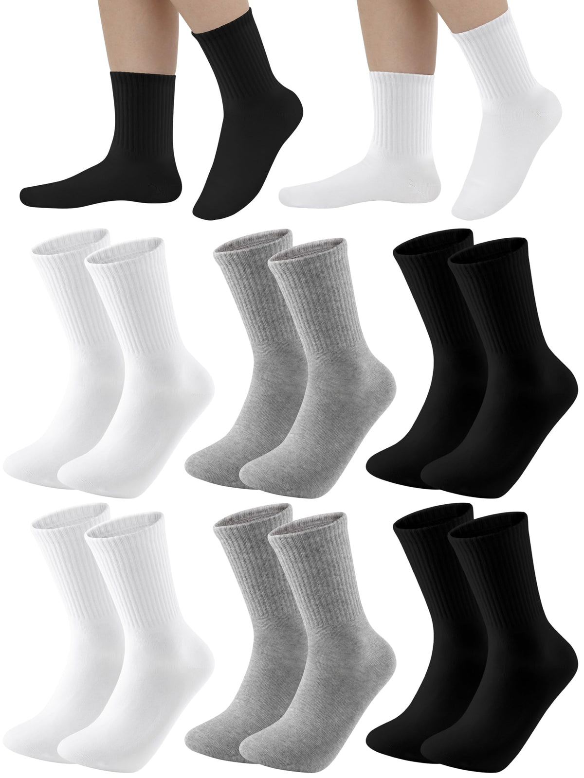 Cooraby 6 Pairs Unisex Kids Crew Socks Boys Girls Athletic Socks with Retro Stripes Soft Cotton Socks Black White Grey