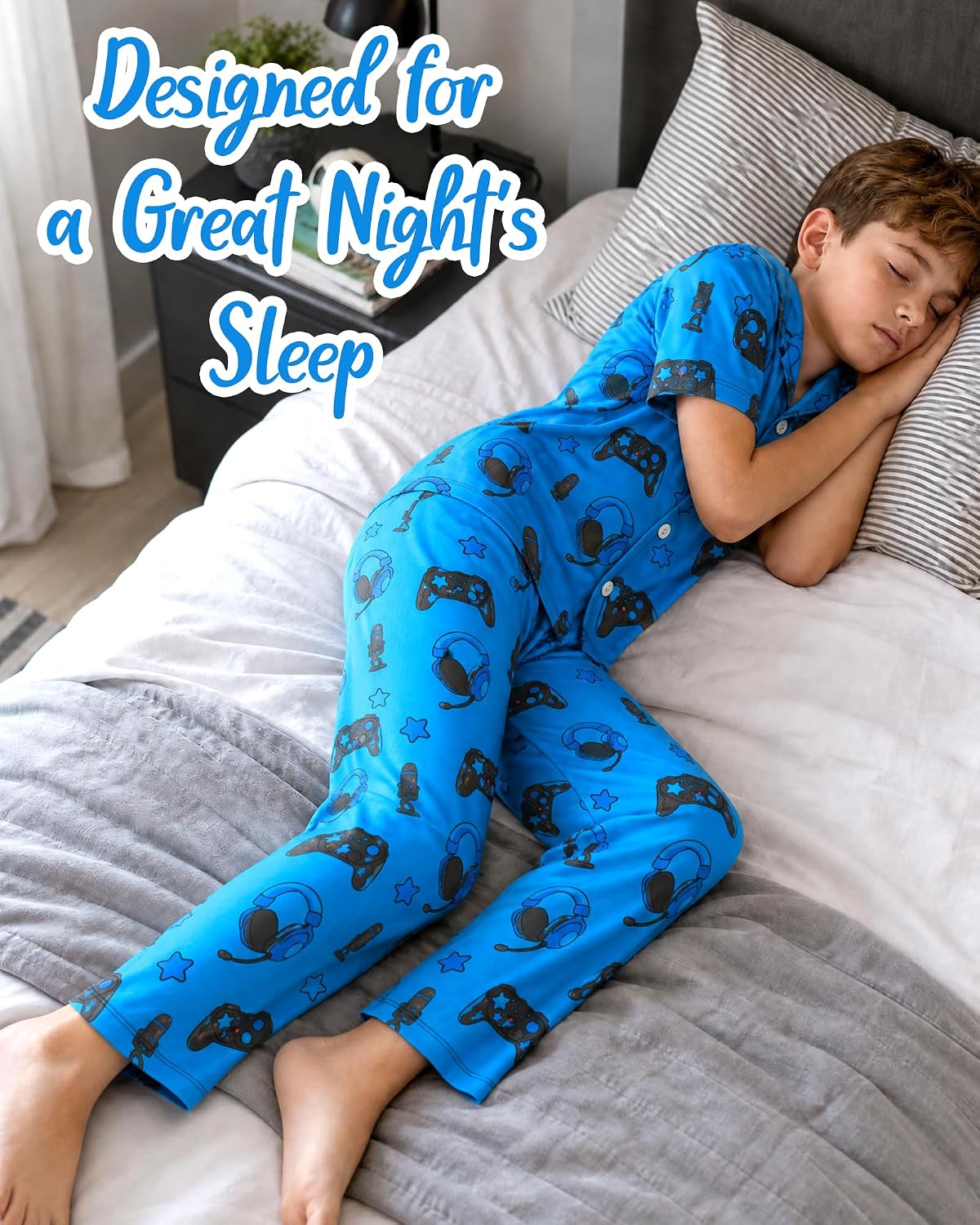 Fiodrimy Boys Pajamas Big Boys Pjs Set Short Sleeves and Pants Sleepwear for Kids Button-Down Jammies Loungewear Size 7-14