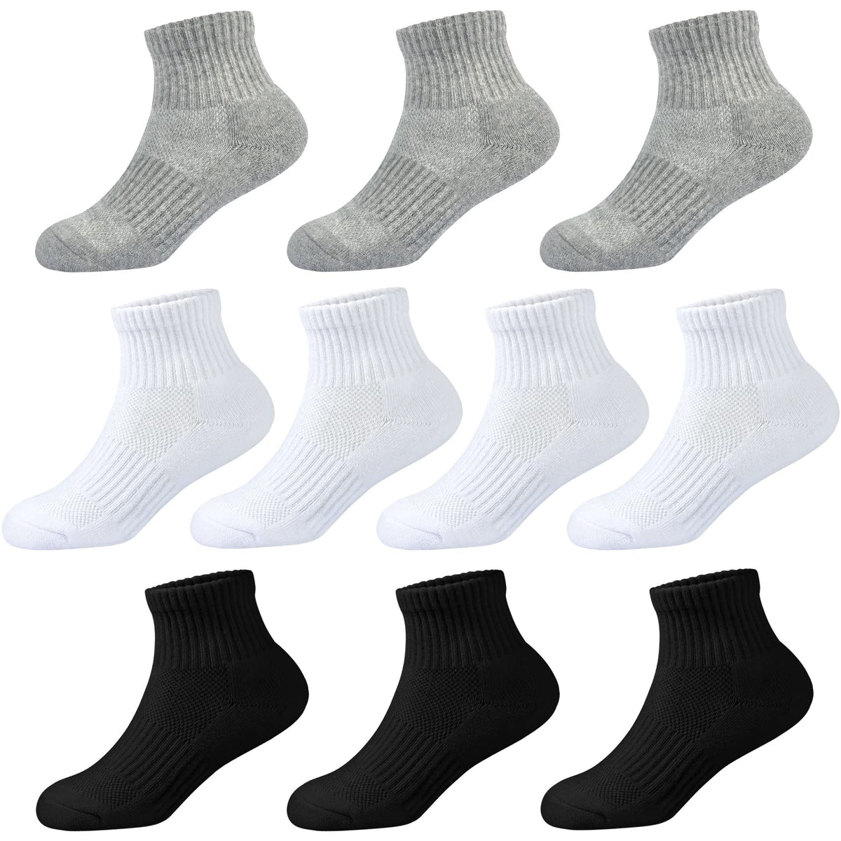 Kids Ankle Socks Boys Cushioned Athletic Short Socks Girls Cotton Quarter Sock Children Youth Sports 10 Pairs