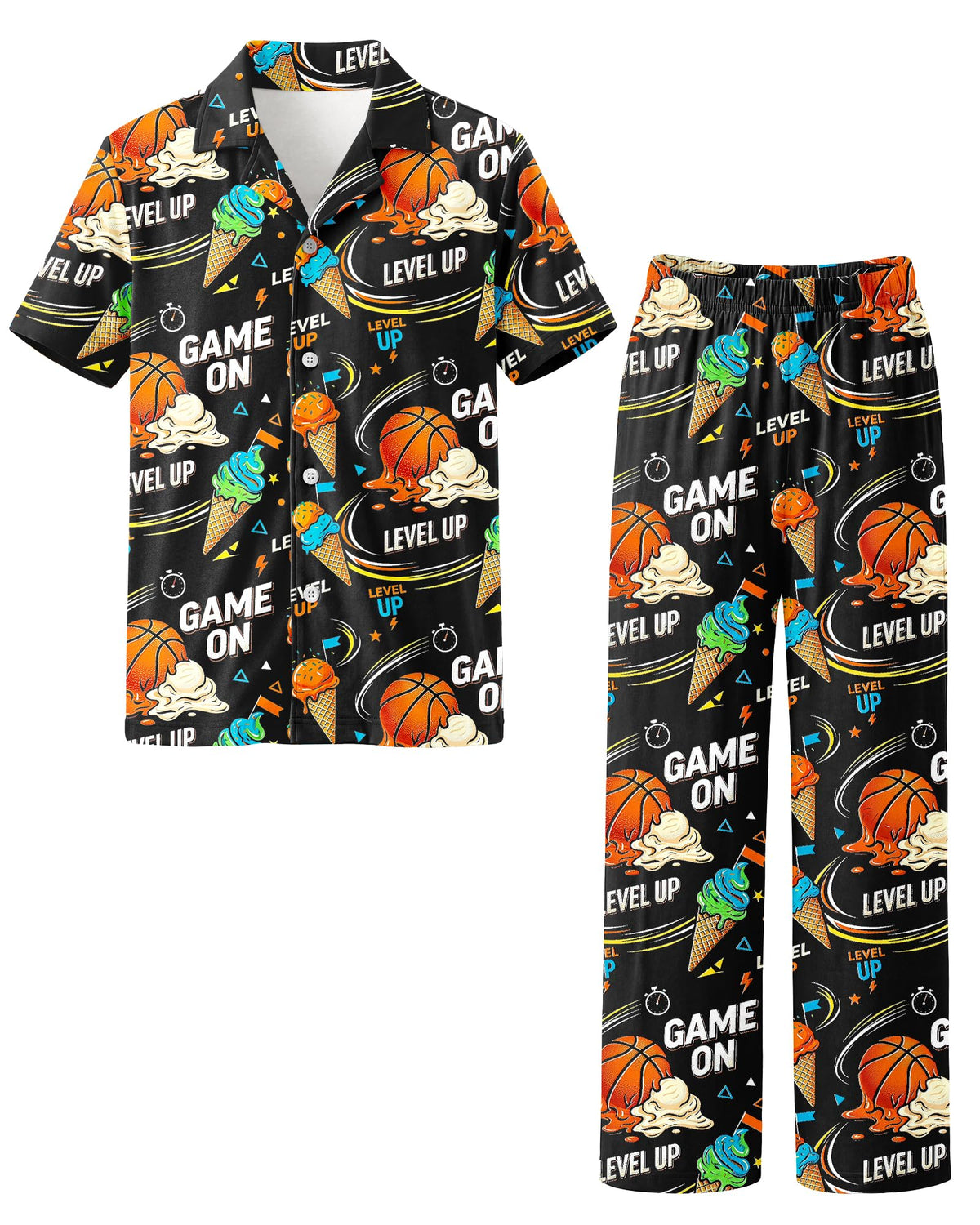 Fiodrimy Boys Pajamas Big Boys Pjs Set Short Sleeves and Pants Sleepwear for Kids Button-Down Jammies Loungewear Size 7-14