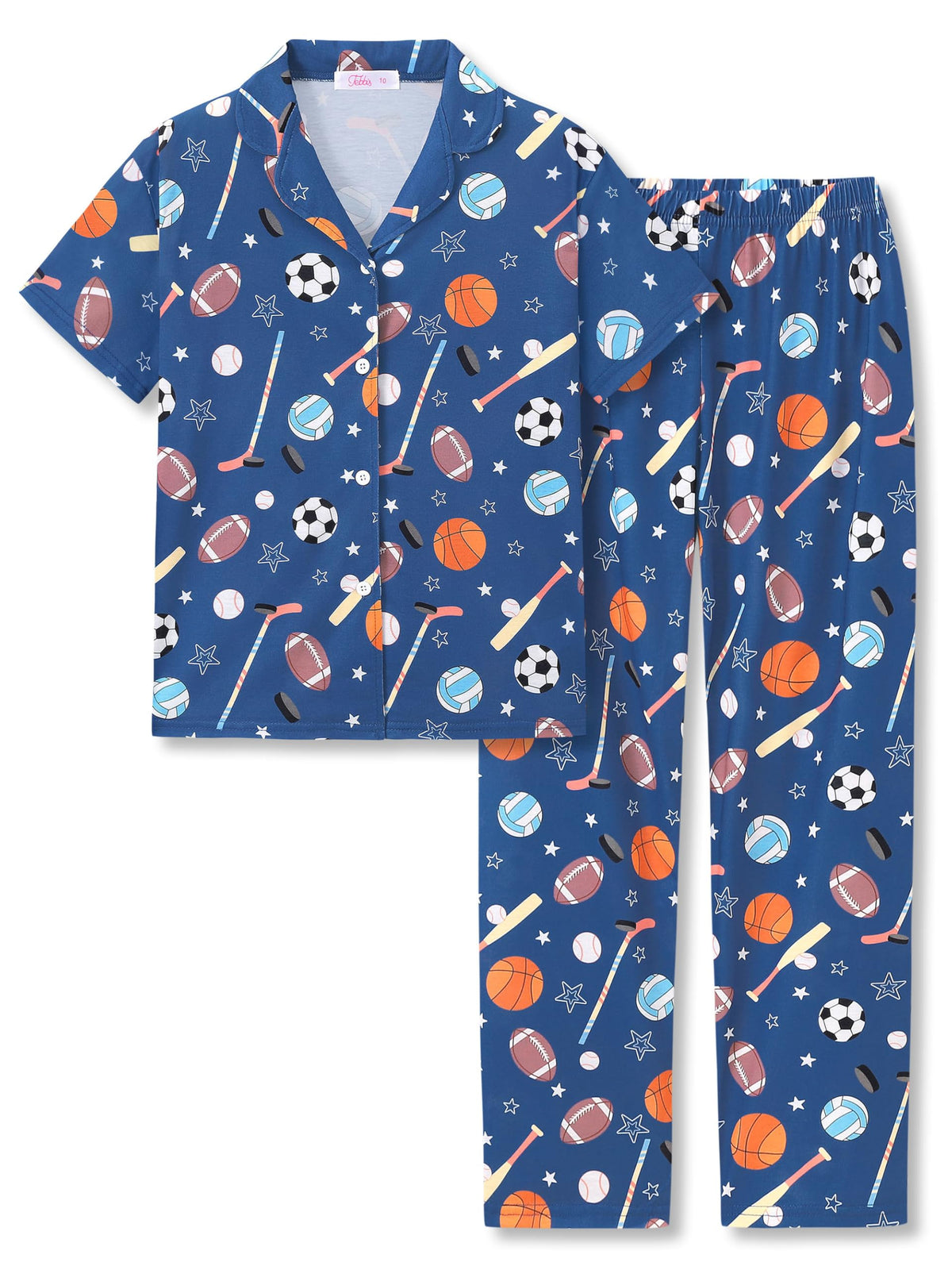 Tebbis Boys Pajamas Novelty Prints Button-Up Short Sleeve Set Size 6-18