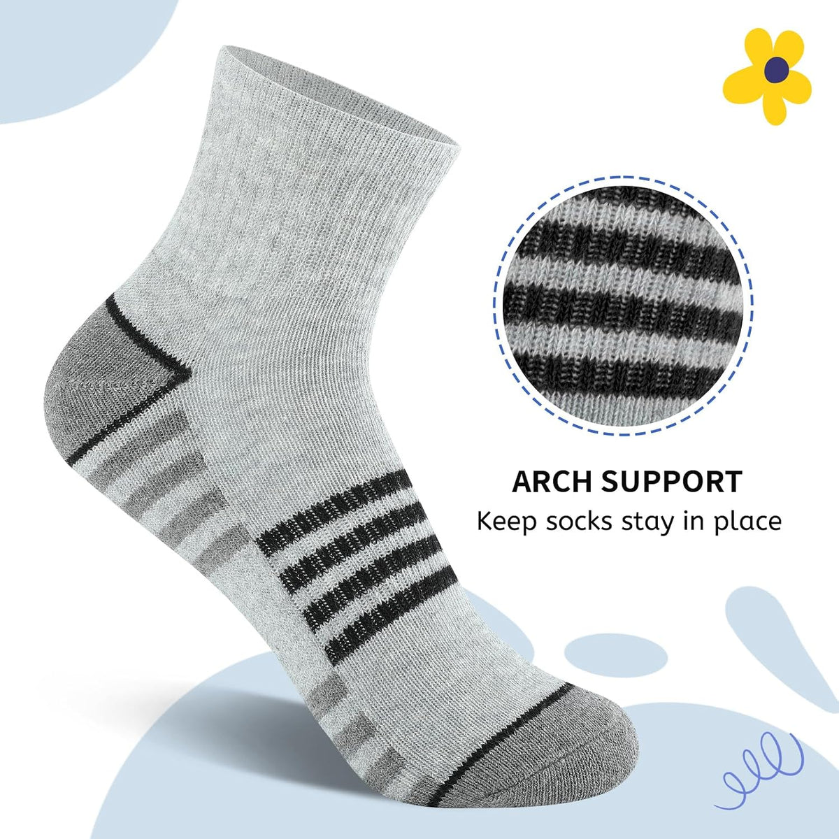 Comfoex Boys Athletic Quarter Socks - Ankle Sports Socks With Cushioned Sole - 6 Pairs, Sizes 4-6, 6-8, 8-10 Years Old