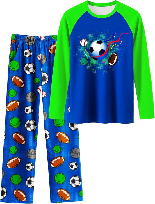 PASHOP Boys Pajamas Cozy Soft Long Sleeves Top and Pants 2 Piece Cool Pjs Pajamas Set Big Boys Sleepwear Size 8-14