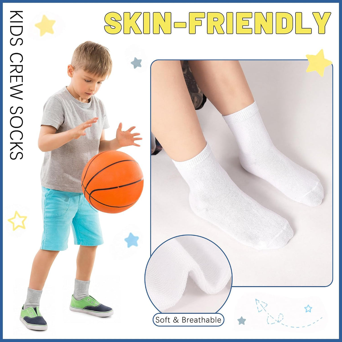 GENTABY Toddlers Kids Crew Socks 15 Pairs Boys Socks for Kids 1-14 Years