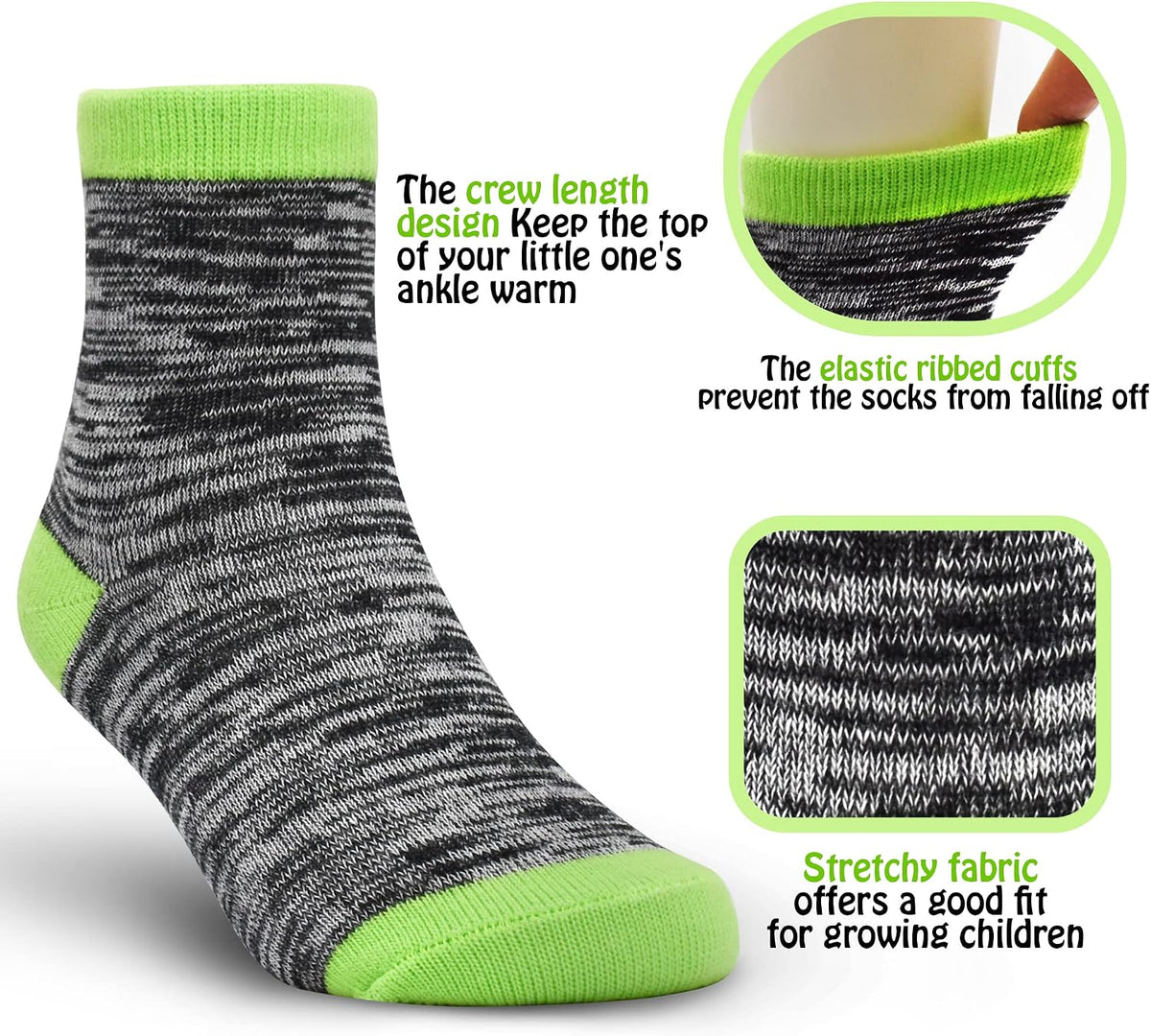 Boys Socks, 12 Pairs Crew Socks for Toddler Kids (1-14 Years Old)