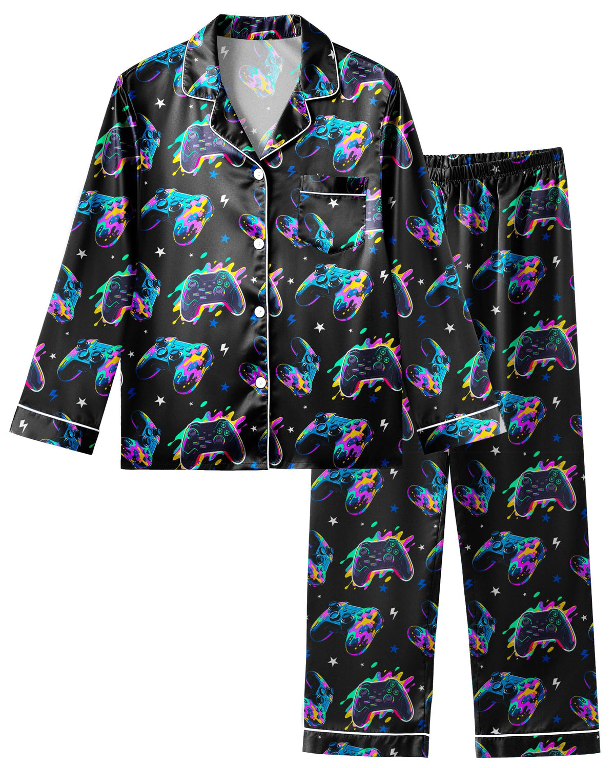 Fiodrimy Boys Pajamas Silky Satin Big Boys PJs Set 2 Piece Sleepwear Button Down Kids Jammies Loungewear Clothes Size 8-14