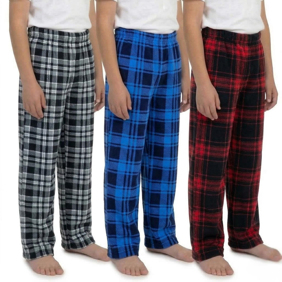 Mad Dog Concepts Boys Pajama Pants - Soft Micro Fleece PJ Bottoms for Kids Printed Plaid Design Boy's Sleepwear Size 6–20 3PK