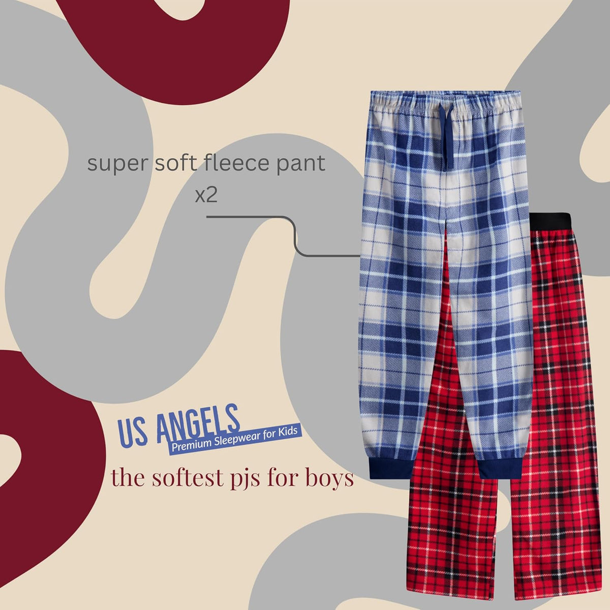 US Angels Boys Pajamas Set | 4-Piece Long Sleeve & Fleece Pants | Soft Warm Sleepwear Pjs for Kids & Teens