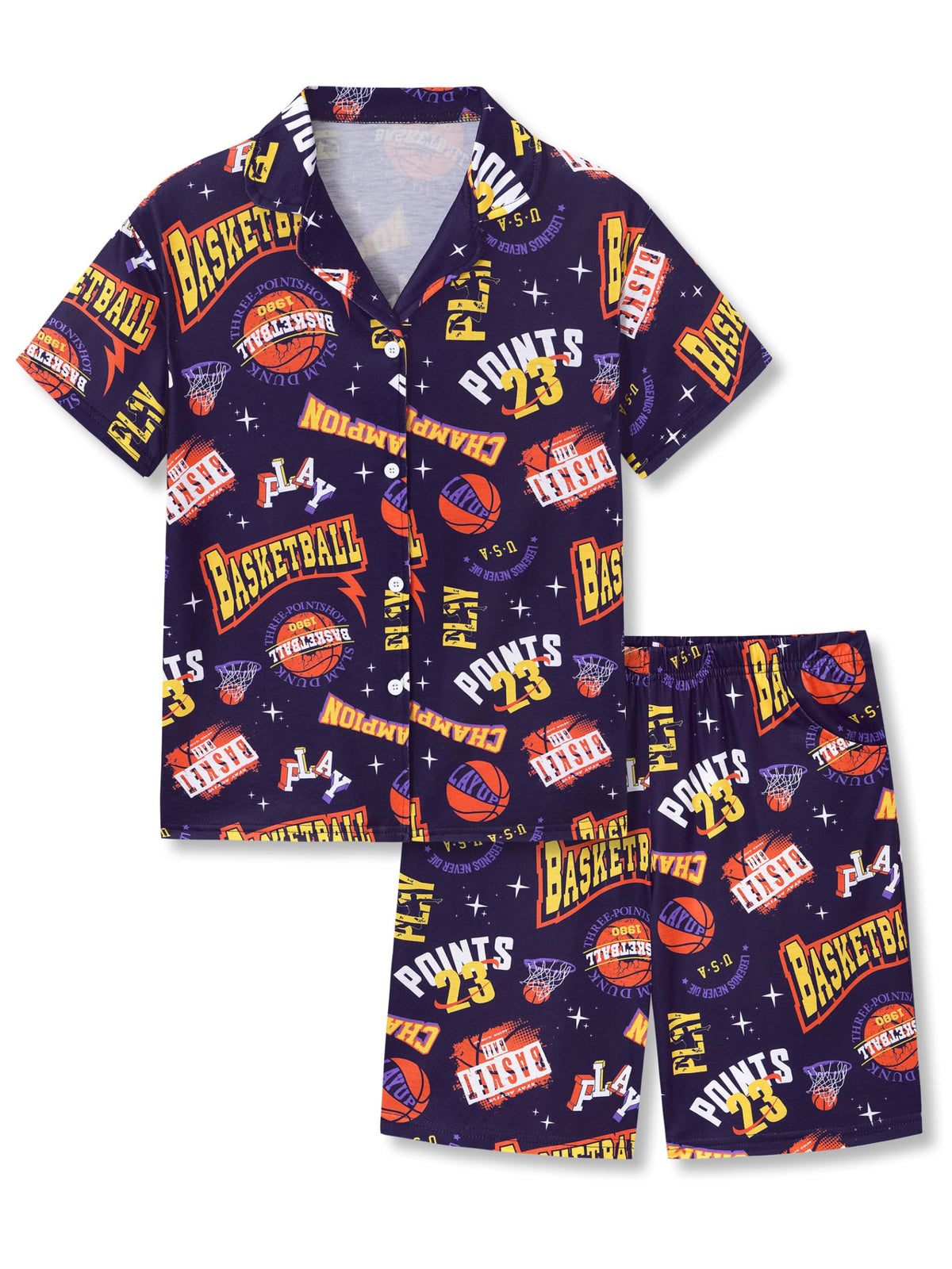 Beezizac Boys Pajamas Fun Prints Button-Down Short Sleeve Set Sizes 6-18