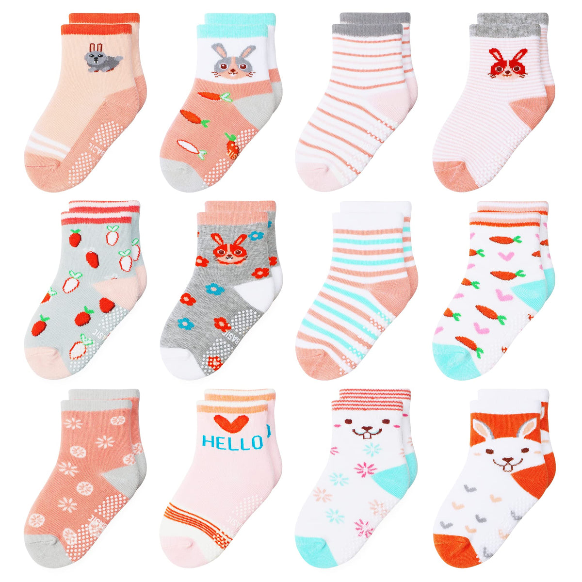 Toddler Non Slip Grip Crew Socks for 1-7 Years Baby Kids Boys Girls