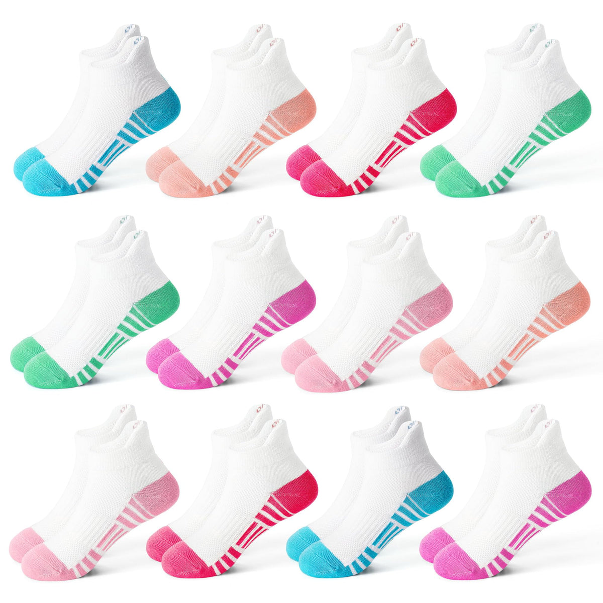 ZERULETS Kids Socks 12 Pairs Toddler Ankle Athletic Socks with Tab 1-14 Years