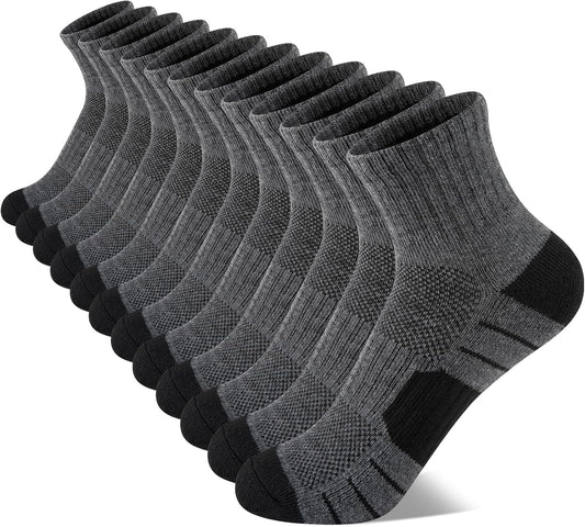 Comfoex 12 Pairs Boys Socks kids Cushioned Sport Short Quarter Athletic Sock For Little Big Kids 6-8 8-10 years
