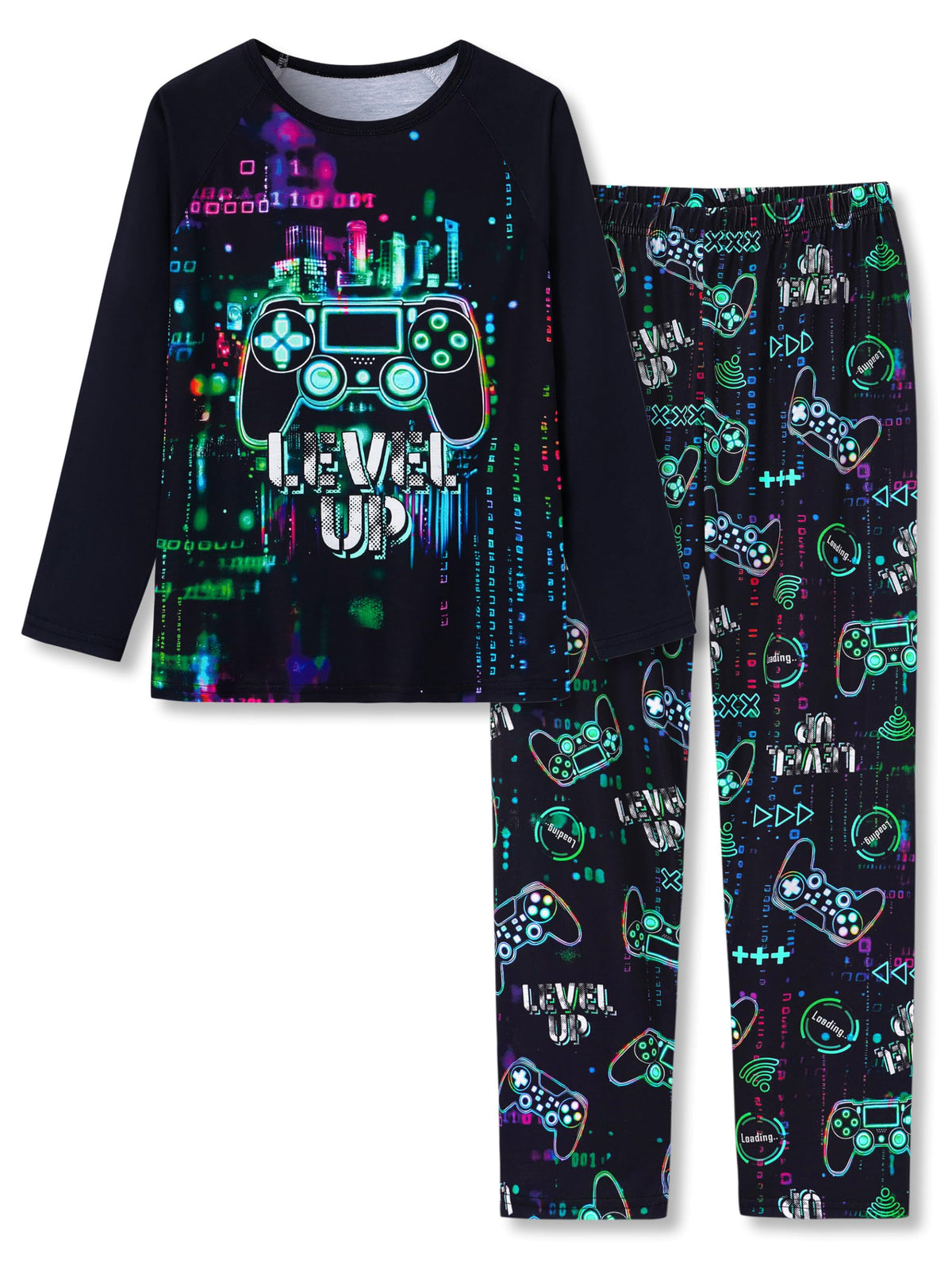 Tebbis Boys Comfy Trendy Print Long Sleeve & Pants Pajama Set Sizes 6-18