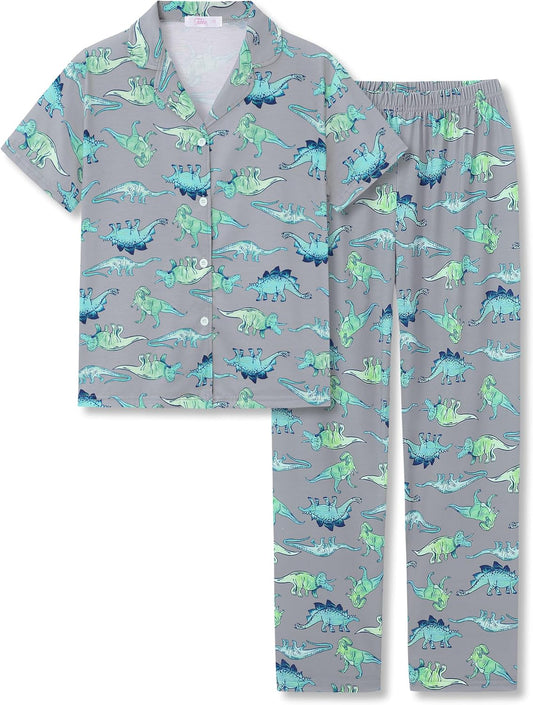 Tebbis Boys Pajamas Novelty Prints Button-Up Short Sleeve Set Size 6-18