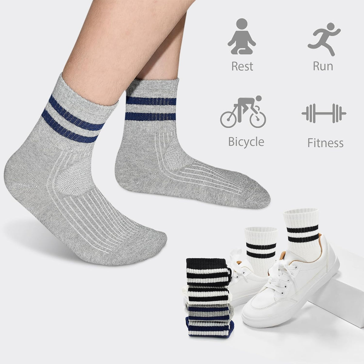 12 Pairs Kids Socks Cotton Athletic Socks for Boys 1-12 Years