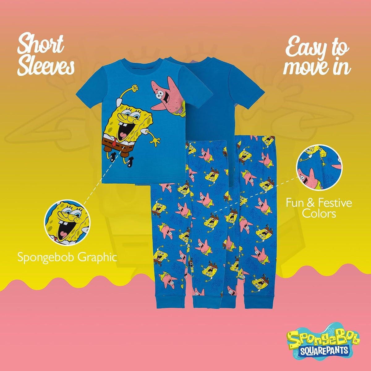 Nickelodeon Boys' 2-piece Snug-fit Cotton Matching Short-Sleeve Pajamas