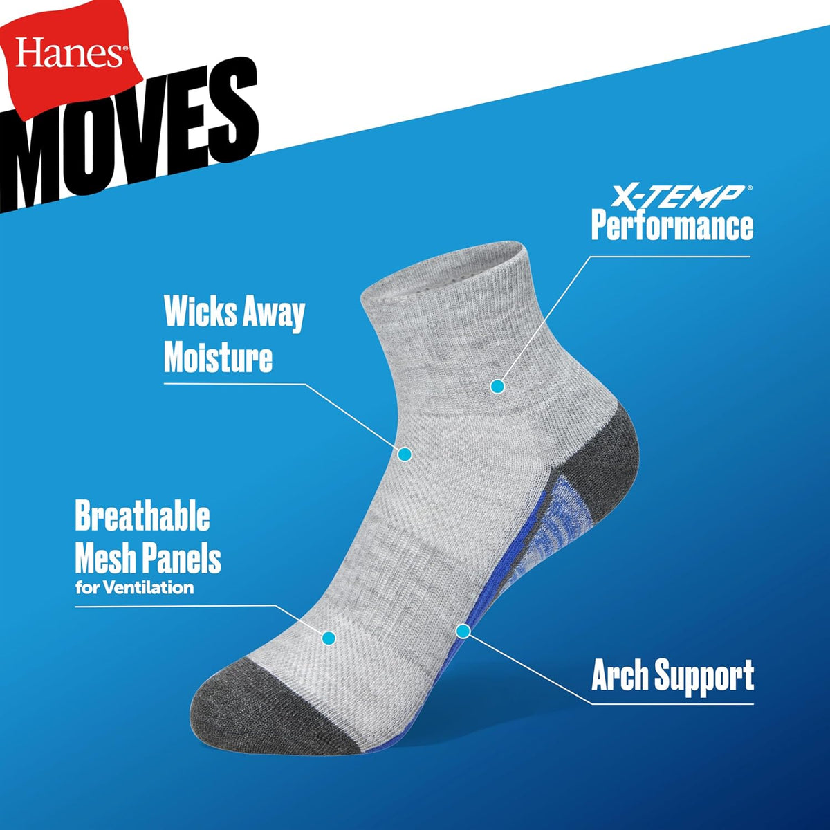 Hanes Boys' Moves Socks, Breathable Mesh Performance Socks, Ankle, Crew, No Show, Moisture-wicking, 10-pack