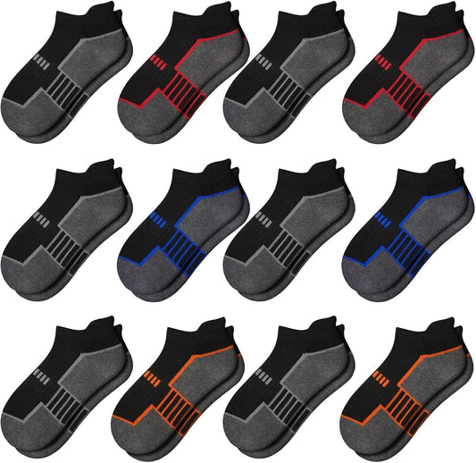 Comfoex 12 Pairs Boys Socks Ankle Low Cut Socks Athletic Half Cushioned Short Socks For Kids 4-6 6-8 8-10 Years Old