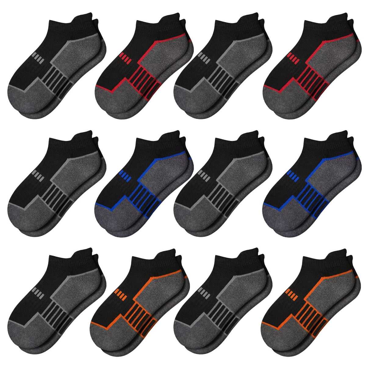 Comfoex 12 Pairs Boys Socks Ankle Low Cut Socks Athletic Half Cushioned Short Socks For Kids 4-6 6-8 8-10 Years Old